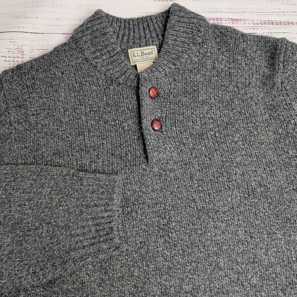 LL Bean 100% Lambswool Size Large Cowl Neck Gray Pullover Grandpa Sweater Men’s
